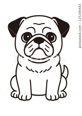 一隻哈巴狗面向前方坐著的插圖 一隻哈巴狗面向前方坐著的插圖 125290483