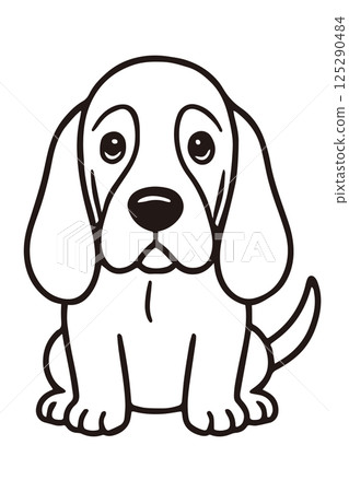 巴吉度獵犬面朝前方坐著的插圖 巴吉度獵犬面朝前方坐著的插圖 125290484