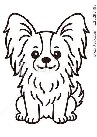 一隻面向前方坐著的蝴蝶犬的插圖 125290485