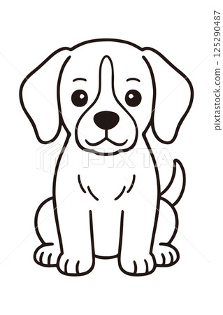 一隻面向前方坐著的小獵犬的插圖 125290487