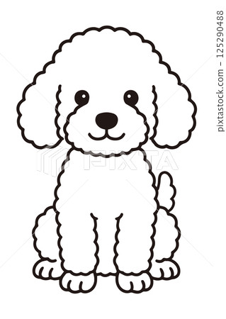 一隻面向前方坐著的貴賓犬的插圖 125290488