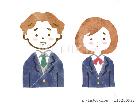 手繪插圖的男女國中生和高中生上半身表情困擾 125290552