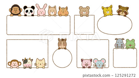 Hand-drawn style frame set of cute animals peeking out 125291272