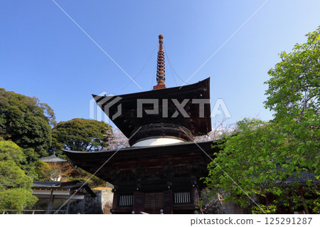 Romantic Ibaraki (The pagoda of Amabiki Kannon, rising from the earth into the blue sky.) Sakuragawa City, Amabikiyama Rakuhoji Temple 125291287