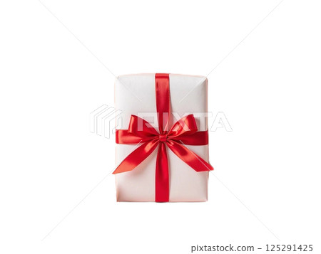 可愛的禮物,用白色包裝包裹,繫著紅色絲帶 可愛的禮物,用白色包裝包裹,繫著紅色絲帶 125291425
