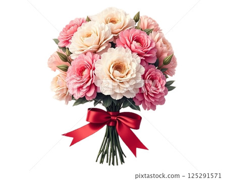 Bouquet of white and pink carnations cut out 125291571