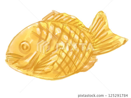 Hand-drawn watercolor illustration of a freshly baked and delicious-looking taiyaki 125291784
