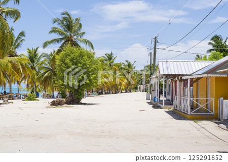 Main street of Saona Island with colorful house 125291852