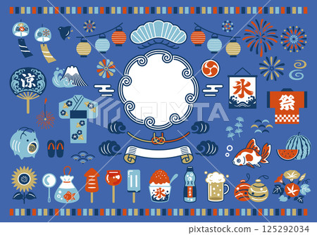 夏季材料和日式框架設計集 125292034