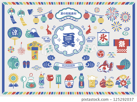夏季材料和日式框架設計集 125292037