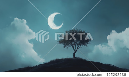 Digital art moon and tree wallpaper 125292286