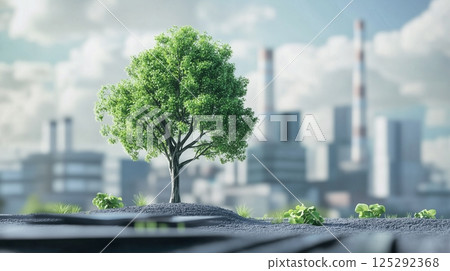 power plant with tree, green industry eco power for sustainable energy 125292368