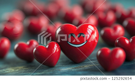 Cute red smiling smiley face in the shape of a heart 125292654