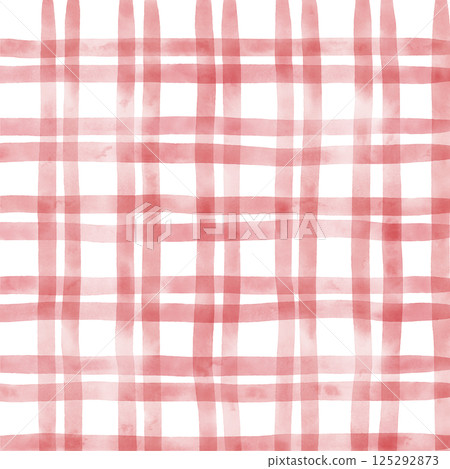 Red Plaid Gingham Check Hand Drawn Background Pattern Overlay 125292873