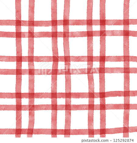 Red Plaid Gingham Check Hand Drawn Background Pattern Overlay 125292874