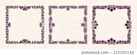 Flower ornament. Scandinavian art, decorative floral symmetry or mirrored symmetrical flora silhouette. Botanical design elements, square frame. Vintage card with leaves. Vector design Flower ornament. Scandinavian art, decorative floral symmetry or mirrored symmetrical flora silhouette. Botanical design elements, square frame. Vintage card with leaves. Vector design 125293138