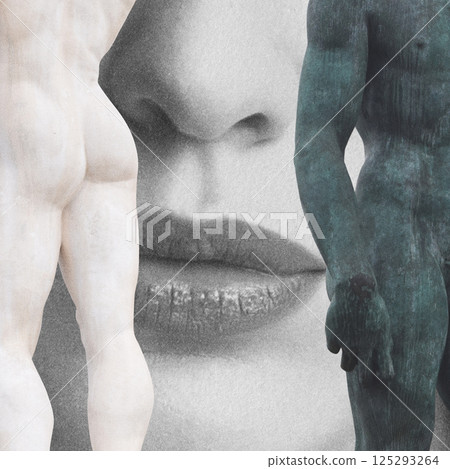 Woman lips and ancient male statues 125293264