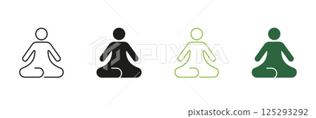 Meditation Pose Yoga Line and Solid Icon Set. Wellness and Mindfulness Symbol Collection. Isolated Vector Illustration 125293292