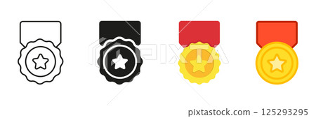 Award Medal Line And Solid Icon Set. Medal With Ribbon Symbol Collection. Isolated Vector Illustration Award Medal Line And Solid Icon Set. Medal With Ribbon Symbol Collection. Isolated Vector Illustration 125293295