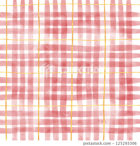 Gold Red Plaid Gingham Check Hand Drawn Background Pattern Overlay Gold Red Plaid Gingham Check Hand Drawn Background Pattern Overlay 125293306