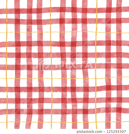 Gold Red Plaid Gingham Check Hand Drawn Background Pattern Overlay 125293307