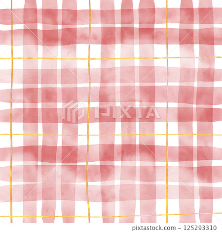 Gold Red Plaid Gingham Check Hand Drawn Background Pattern Overlay Gold Red Plaid Gingham Check Hand Drawn Background Pattern Overlay 125293310