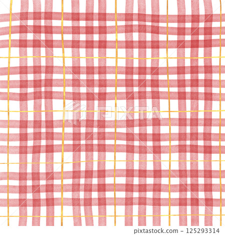 Gold Red Plaid Gingham Check Hand Drawn Background Pattern Overlay 125293314