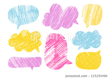 Colorful pencil Pencil Drawn Speech Bubbles set. Message Text Boxes cloud collection. Doodle Child conversation Dialogue Blank Balloons. Cute chalk texture stickers. Playful vector hand drawn Elements Colorful pencil Pencil Drawn Speech Bubbles set. Message Text Boxes cloud collection. Doodle Child conversation Dialogue Blank Balloons. Cute chalk texture stickers. Playful vector hand drawn Elements 125293490