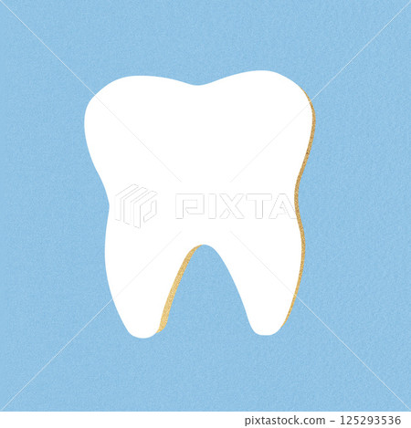 White tooth icon with golden shadow collage illustration 125293536
