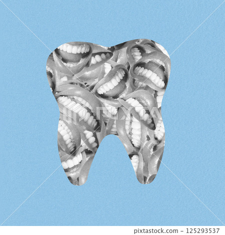 Tooth icon covered with black and white mouth smiles pattern 125293537