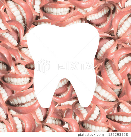 White tooth icon in various women smiling mouth pattern background White tooth icon in various women smiling mouth pattern background 125293538