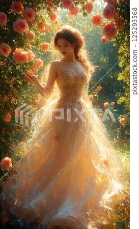 Ethereal Princess In A Rose Garden Archway 125293568