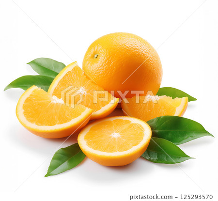 Fresh Sliced Oranges with Leaves 125293570