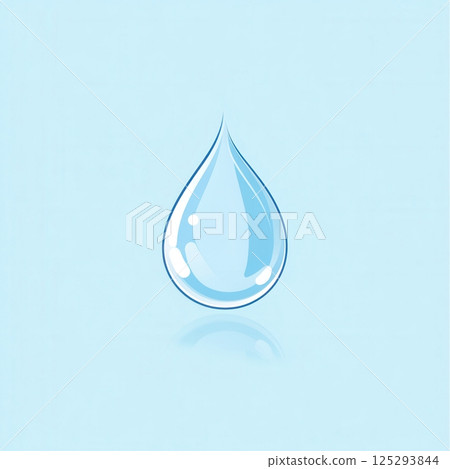 Minimalist water drop logo featuring clear reflection and cool blue tones for clean branding aesthetic in modern design 125293844