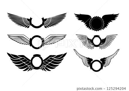 Wings with banners set on white background. Heraldic wings. Element for logo,label and emblems design. Vector illustration. Wings with banners set on white background. Heraldic wings. Element for logo,label and emblems design. Vector illustration. 125294204