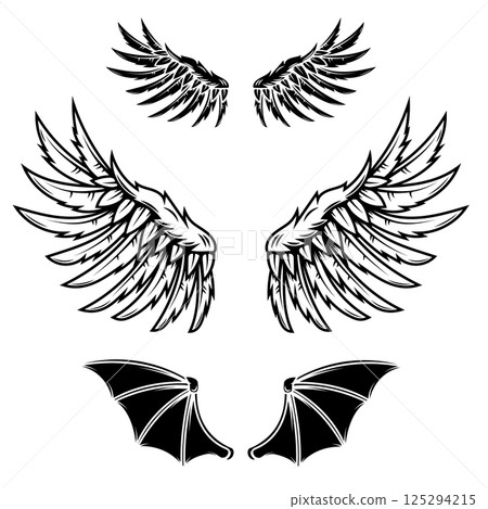 Heraldic wings set for tattoo or mascot design Heraldic wings set for tattoo or mascot design 125294215