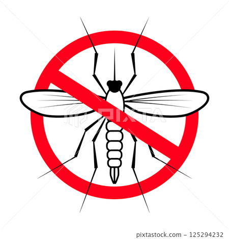 Moskit with stop sign. Danger of moskitos. Zika virus. Moskit with stop sign. Danger of moskitos. Zika virus. 125294232