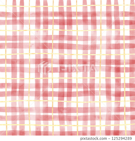 Gold Red Plaid Gingham Check Hand Drawn Background Pattern Overlay Gold Red Plaid Gingham Check Hand Drawn Background Pattern Overlay 125294289