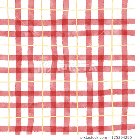Gold Red Plaid Gingham Check Hand Drawn Background Pattern Overlay Gold Red Plaid Gingham Check Hand Drawn Background Pattern Overlay 125294290