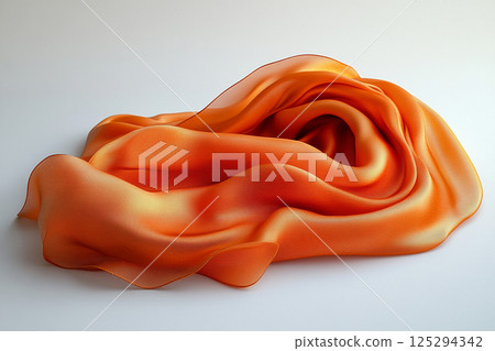 Elegant silk scarf with soft, flowing folds, highlighting its luxurious texture against a simple white background. Elegant silk scarf with soft, flowing folds, highlighting its luxurious texture against a simple white background. 125294342