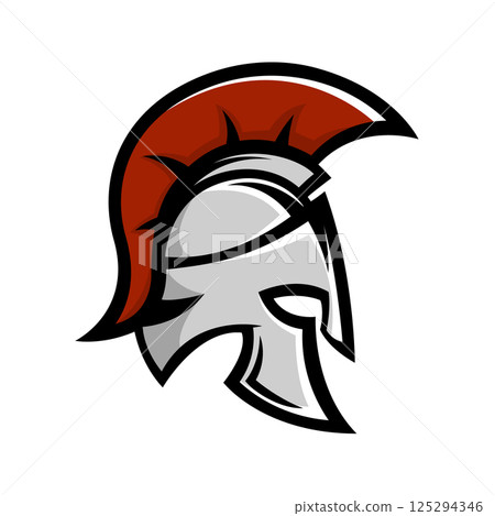 Spartan warrior helmet. Sports team emblem template. Design element for logo, label, emblem, sign. Vector illustration. 125294346