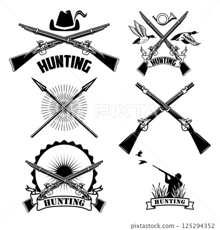 Set of hunting labels and emblems Set of hunting labels and emblems 125294352