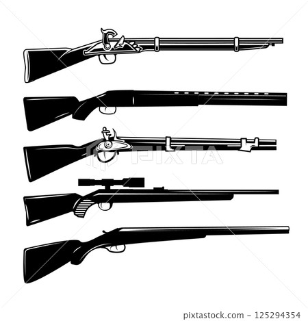 Set of illustrations of hunting rifles isolated on white background. Nautical anchor Set of illustrations of hunting rifles isolated on white background. Nautical anchor 125294354