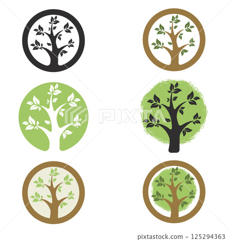 Logo template with tree i circle. Eco life style sign.  Design element for logo, label, sign, badge. Vector illustration. 125294363