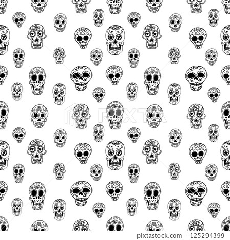 Seamless pattern with sugar skulls. Design element in vector. 125294399