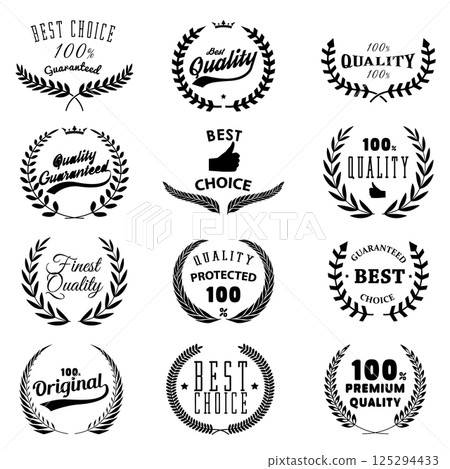Set of quality emblems. Best choice. Design element for logo, label, emblem, sign, mark. Vector illustration. Set of quality emblems. Best choice. Design element for logo, label, emblem, sign, mark. Vector illustration. 125294433