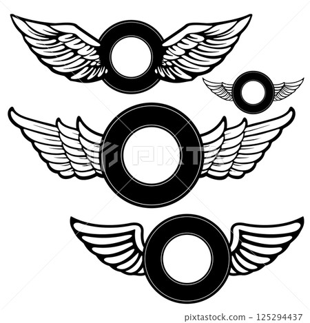 Set of the blank vintage emblems with wings. Design element for logo, label ,emblem, sign, badge. Vector illustration. 125294437