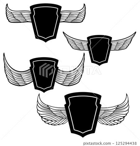 Set of the blank vintage labels with wings. Design element for logo, label ,emblem, sign, badge. Vector illustration. 125294438