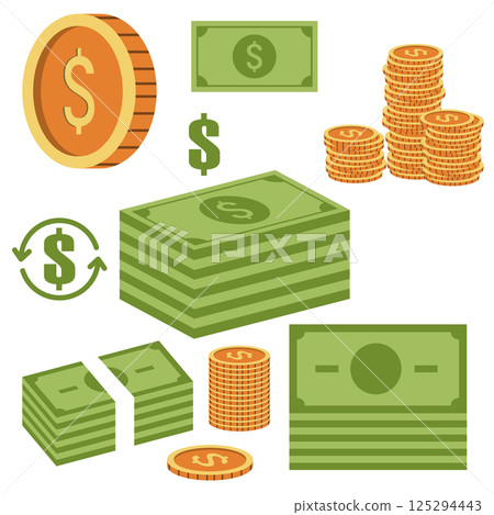 Set of the money icons. Coins and paper money. Design element in vector. Set of the money icons. Coins and paper money. Design element in vector. 125294443