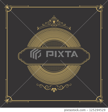Vector greeting card template. Vintage greeting card template. Flourishes frame. Vintage Background, Vintage Frame, Vintage Ornament. Vector design element. 125294529